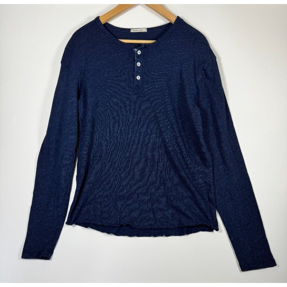 Marine Layer Henley Shirt Mens Small Navy Blue Knit Long Sleeve Casual Everyday